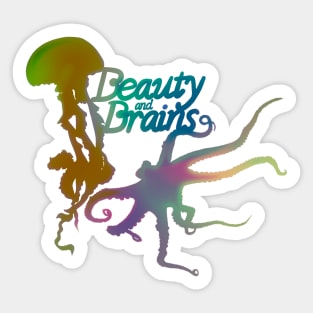 Beauty and Brains, Octopus and Jellyfish Duo 2, Hazy Pastel Rainbow, Bold Graphic Design Sticker